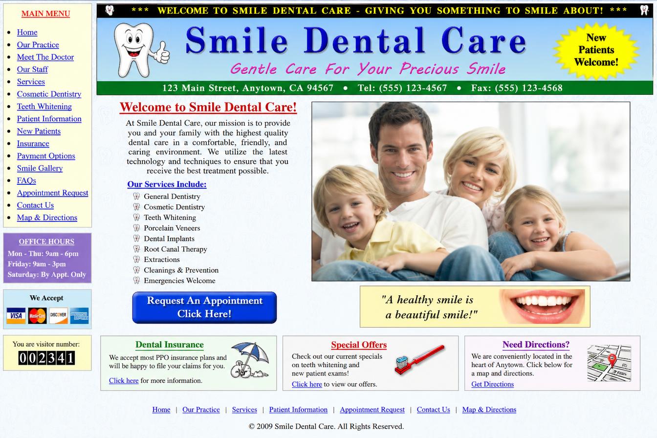 Outdated dental clinic website demo concept — before
