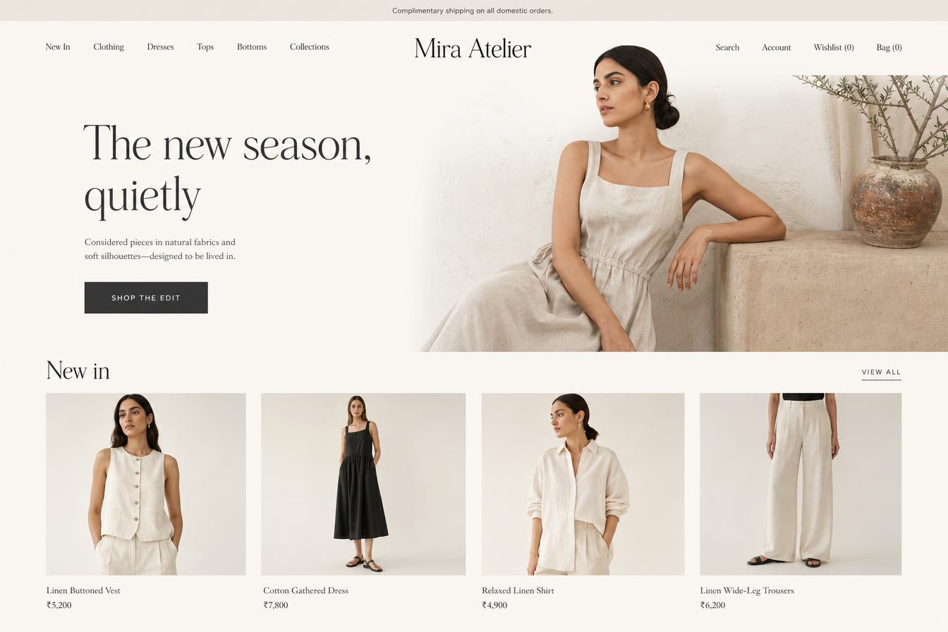 Mira Atelier boutique website demo concept