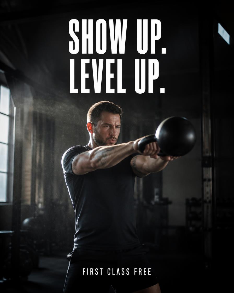 Fitness AI demo creative: Show Up. Level Up.