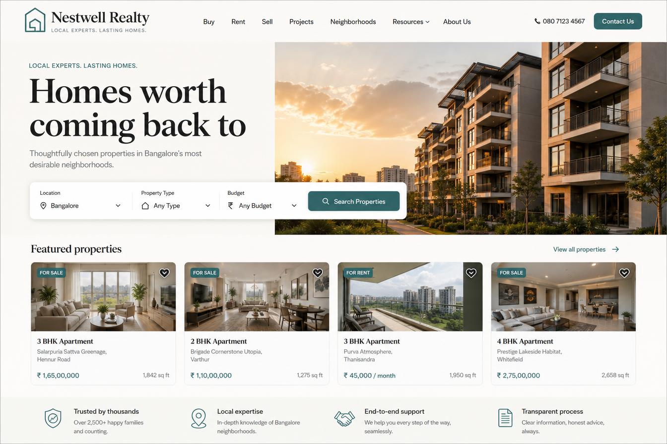 Nestwell Realty landing page demo concept on a phone