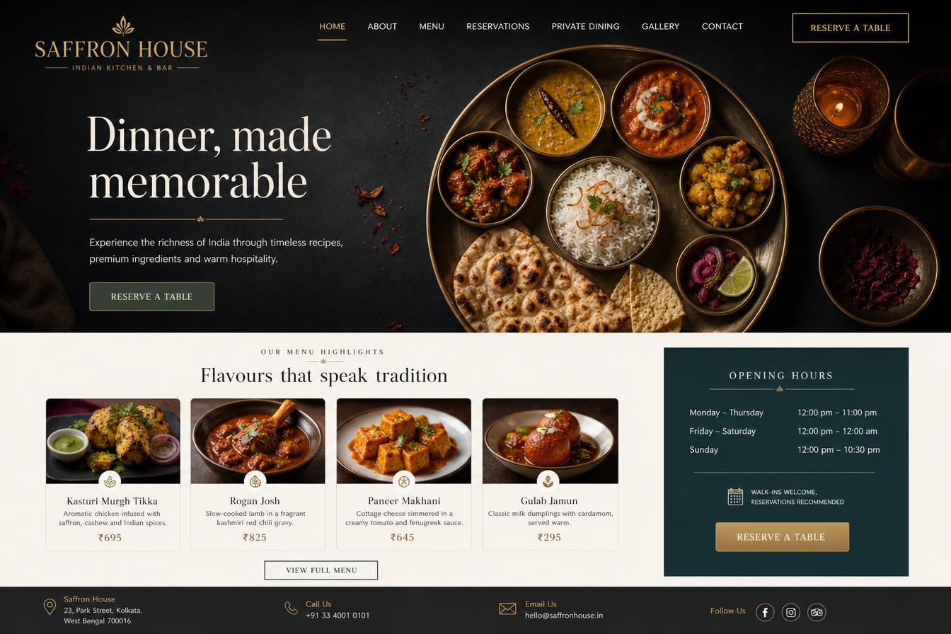 Saffron House website demo concept homepage